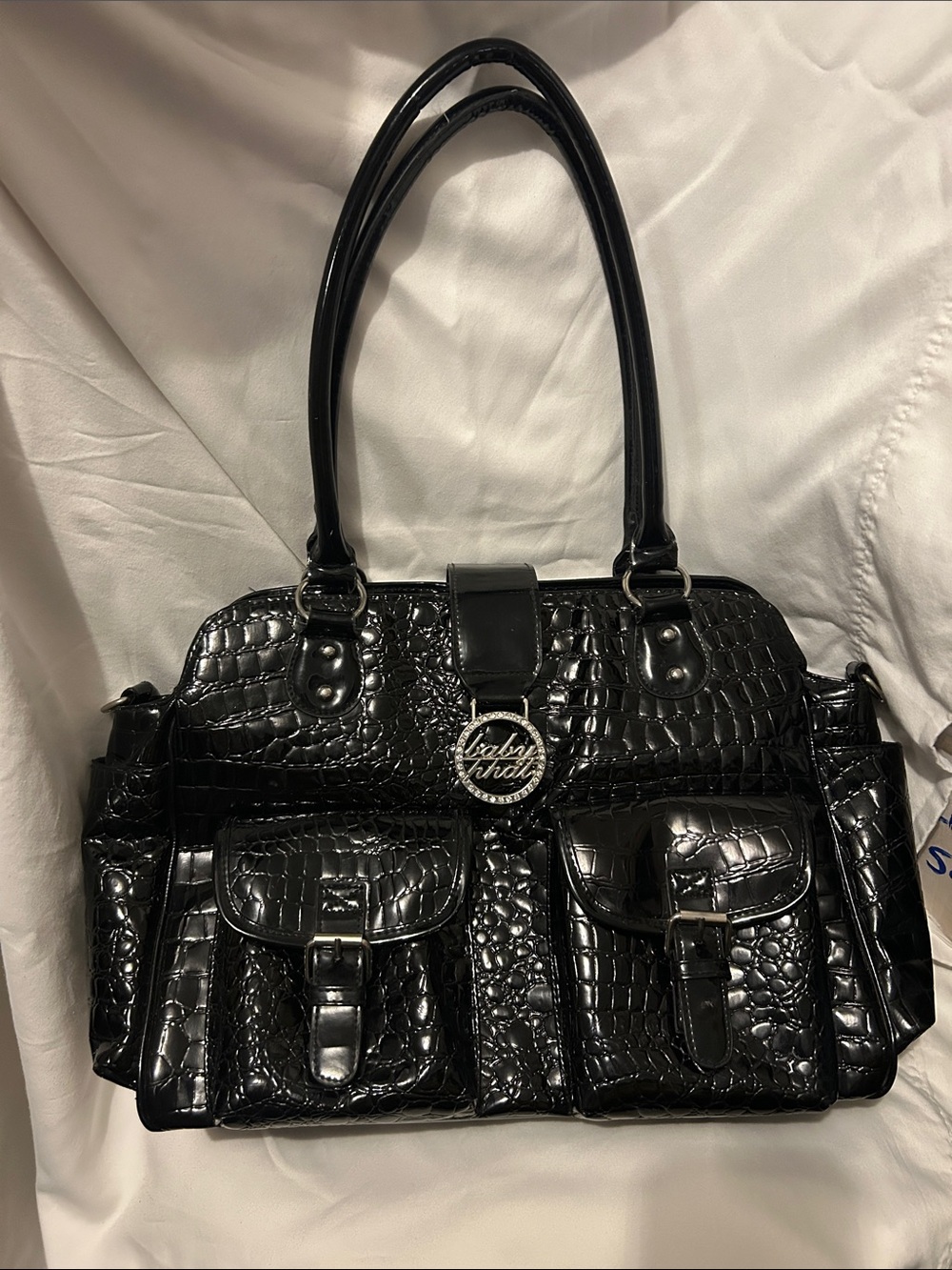 Vintage Baby Phat Black Patent Croc-Embossed Shoulder Bag